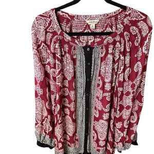 Lucky Brand 2X Button DownLong Sleeve Paisley TunicTop